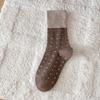 Autumn Winter Gray Polka Dot Mid-Calf Cotton Socks - Japanese Retro Contrast Stacked Socks,  Chic Layering Ankle Socks for Women