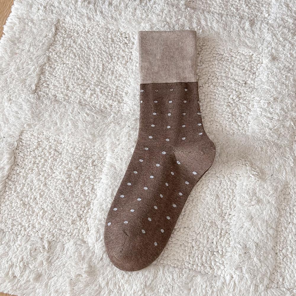 

Autumn Winter Gray Polka Dot Mid-Calf Cotton Socks - Japanese Retro Contrast Stacked Socks, Chic Layering Ankle Socks for Women One Size