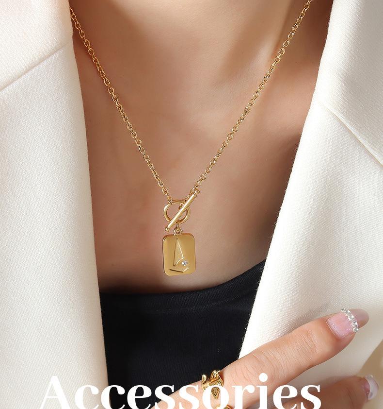 18K Gold-Plated Geometric Necklace with OT Buckle and Zircon Inlays