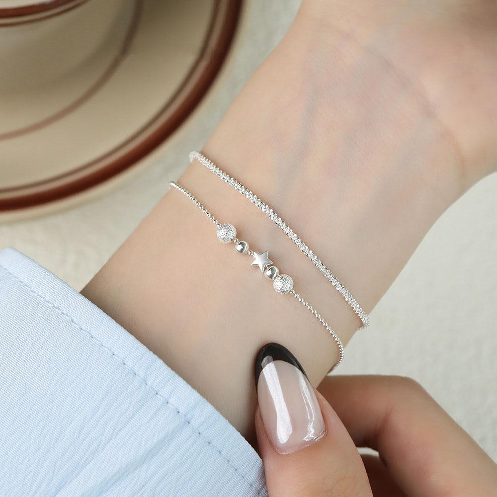 Exquisite Simple Design S925 Sterling Silver Double-layer Silver Star Bead Bracelets Jewelry Girls Gift Accessories YB-XY-758