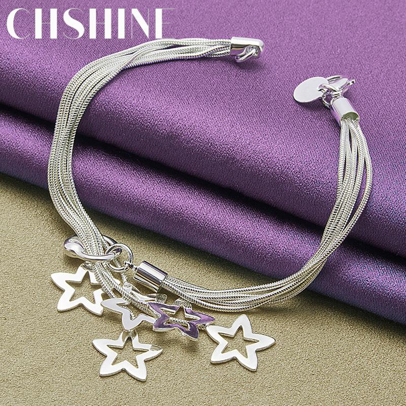 CHSHINE 925 Sterling Silver Five Snake Chain Stars Bracelet For Women Men Fashion Charm High Quality Jewelry