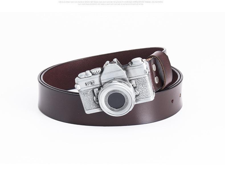 Men's Punk Leather Belt - Artistic Style Cowhide Camera Personality