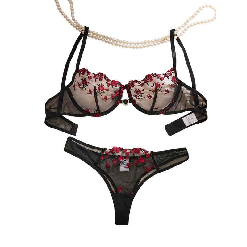 Exclusive Floral Embroidery Push-up Lingerie Set for Women - Ultra-thin, Sexy, Pure Desire Bra