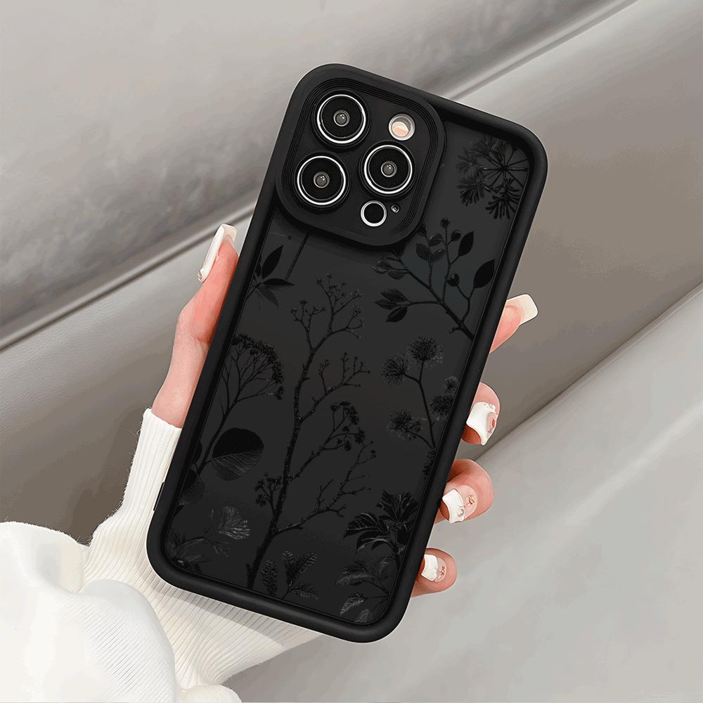 Black Plant Silhouette Pattern Phone Case for IPhone 14 15 16 Plus 13 12 11 16 Pro Max 12 Mini XS Max Anti-Scratch Soft Cover