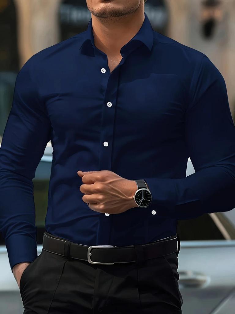 Bolubao New Men Shirts Fashion Long Sleeve Casual Solid Color Elastic Male Wedding Dress Shirt