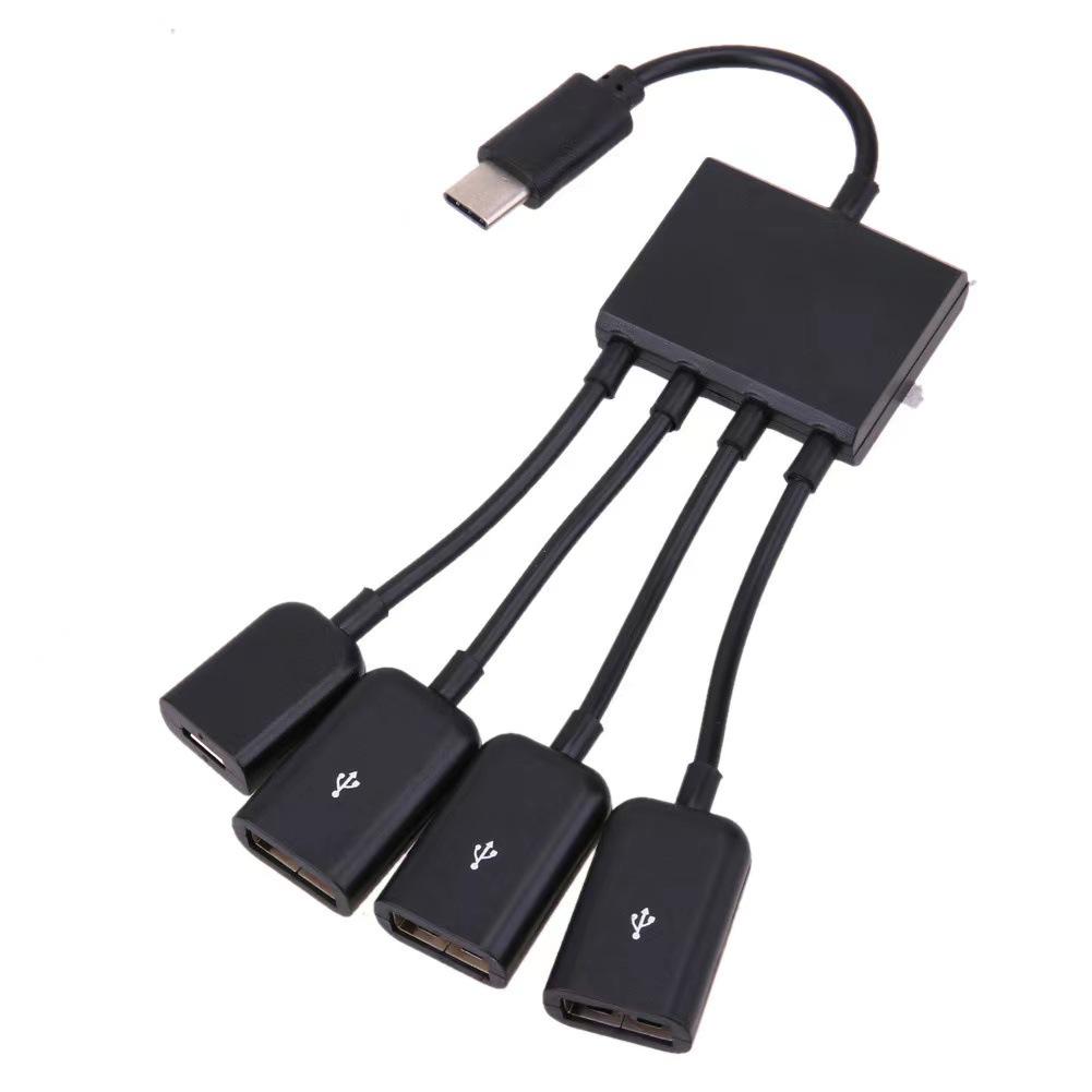 Micro USB OTG Hub Expansion Dock: One-to-Three Splitter with Power Supply for Mobile and Tablet.