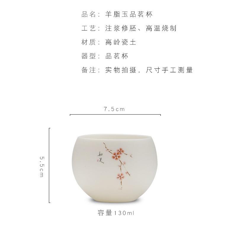 Dehua White Porcelain Suet Jade Dragon Egg Kung Fu Teacup Large Capacity Household Personal Master Cup Tea Room Tea Cup