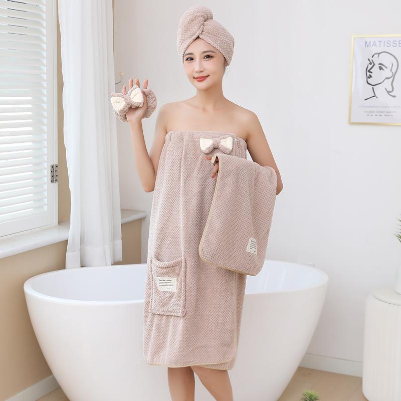 Large Women's Double Tone Strapless Shower Dress Set, Cute Knitted Pineapple Plaid New Item, Wearable Bath Towel