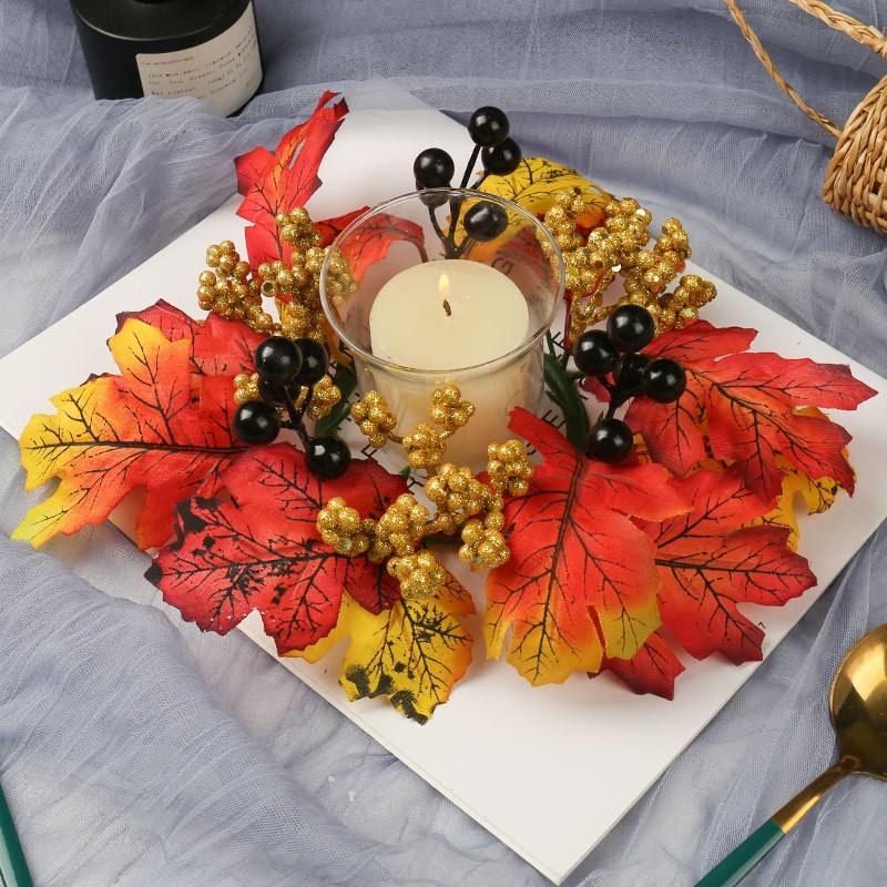 Thanksgiving Decorative Maple Leaf Candle Holder Wreath Table Centerpiece Halloween Party Home Outdoor Decoration