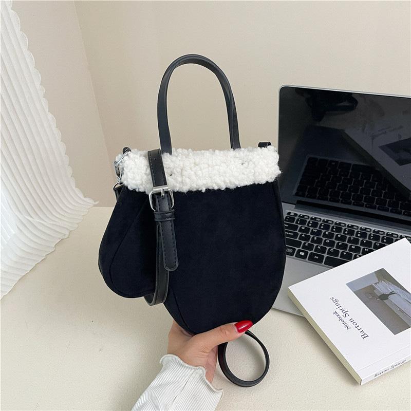 Женские перчатки из искусственной замши, плюшевые сумки на плечо, зимние клатчи из искусственной овчины, сумки-кроссбоди, повседневные женские сумки, рождественский подарок чёрный