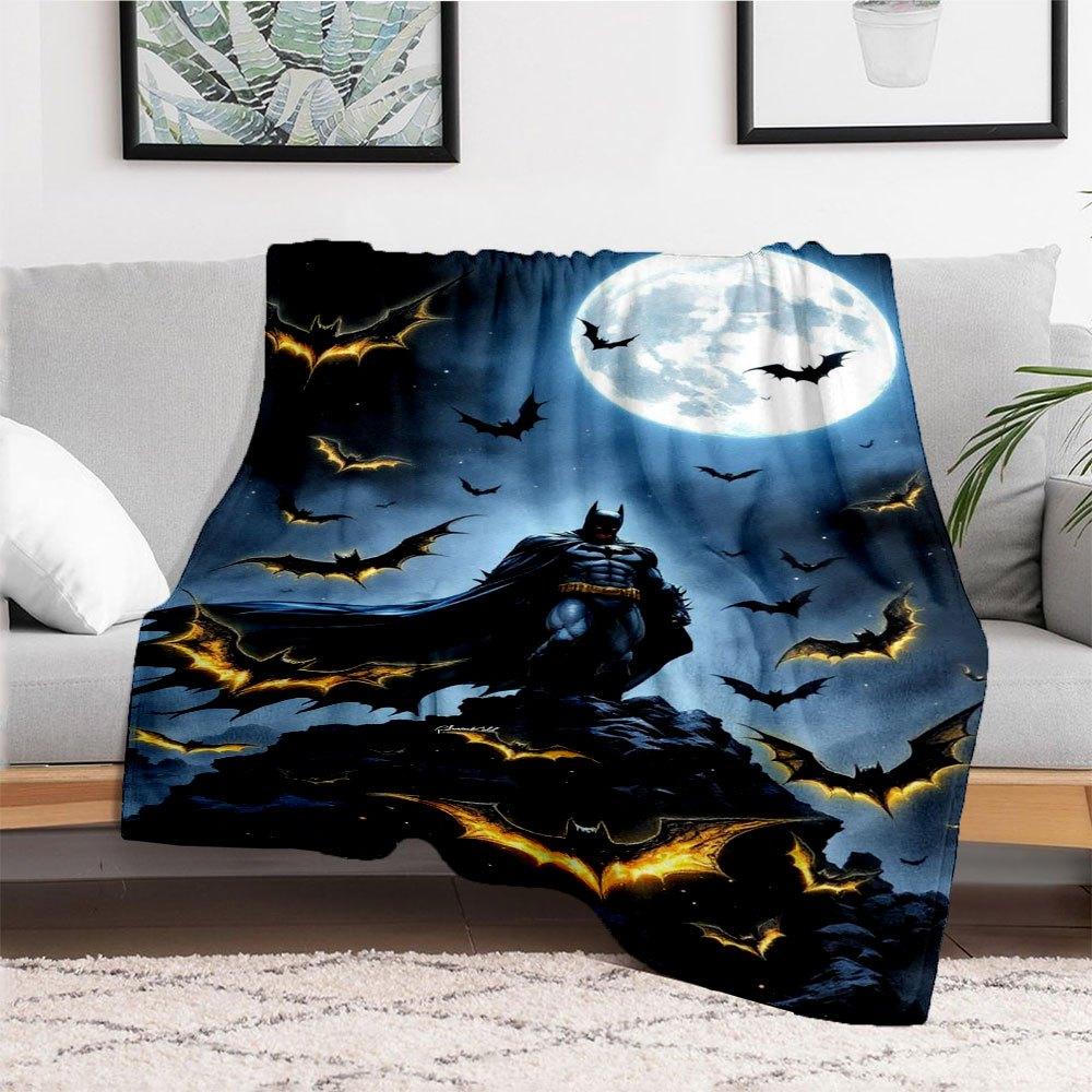 "Batman Moonlit Night Poster: Gotham's Guardian in Full Glory"Blanket Flannel Throw Blanket for Sofa, Bed, Travel, Camping, Office
