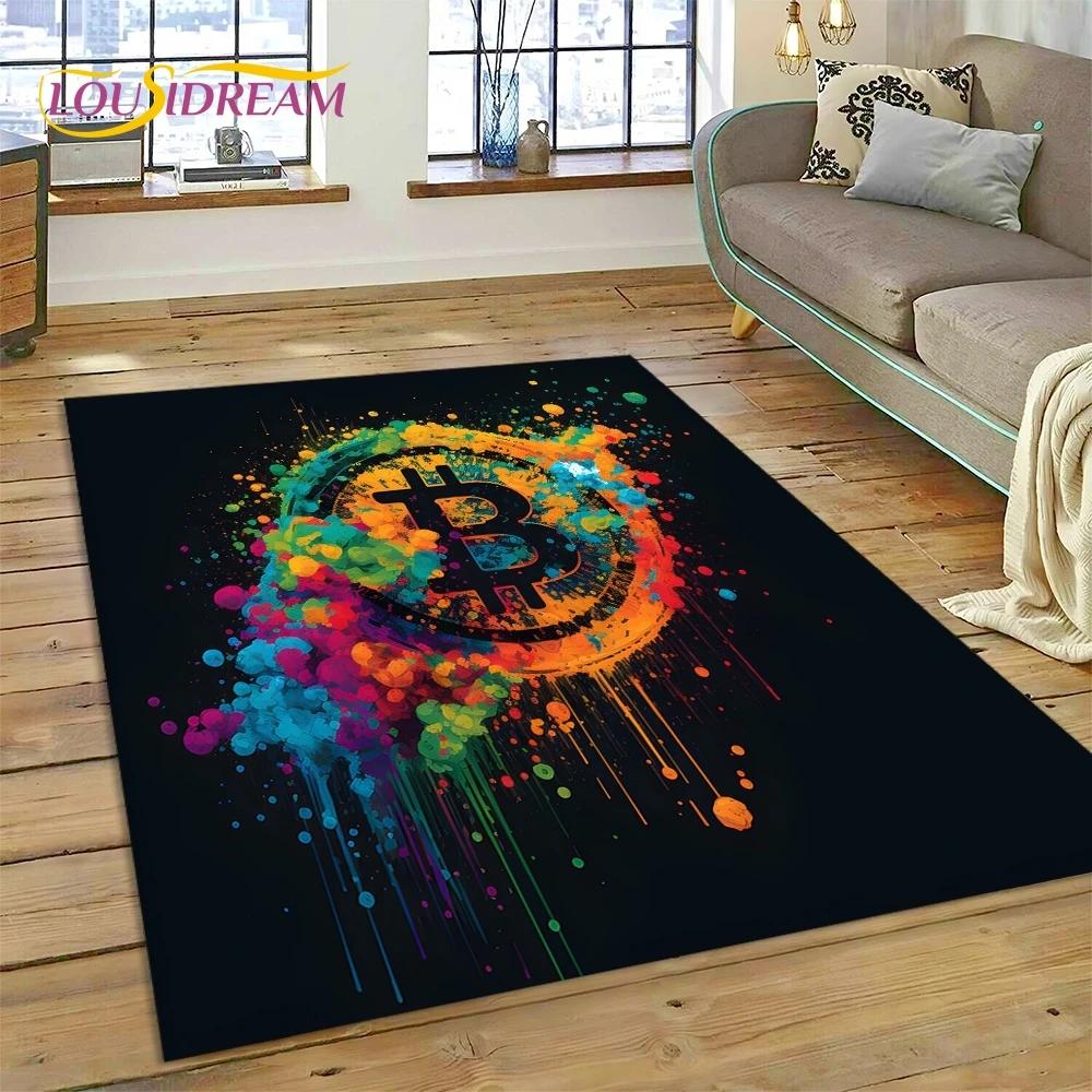 Bitcoin 3D Virtual Currency NFT Area Rug Carpet for Bedroom Living Room Home Sofa Decoration,Children Game Large Decor Floor Mat