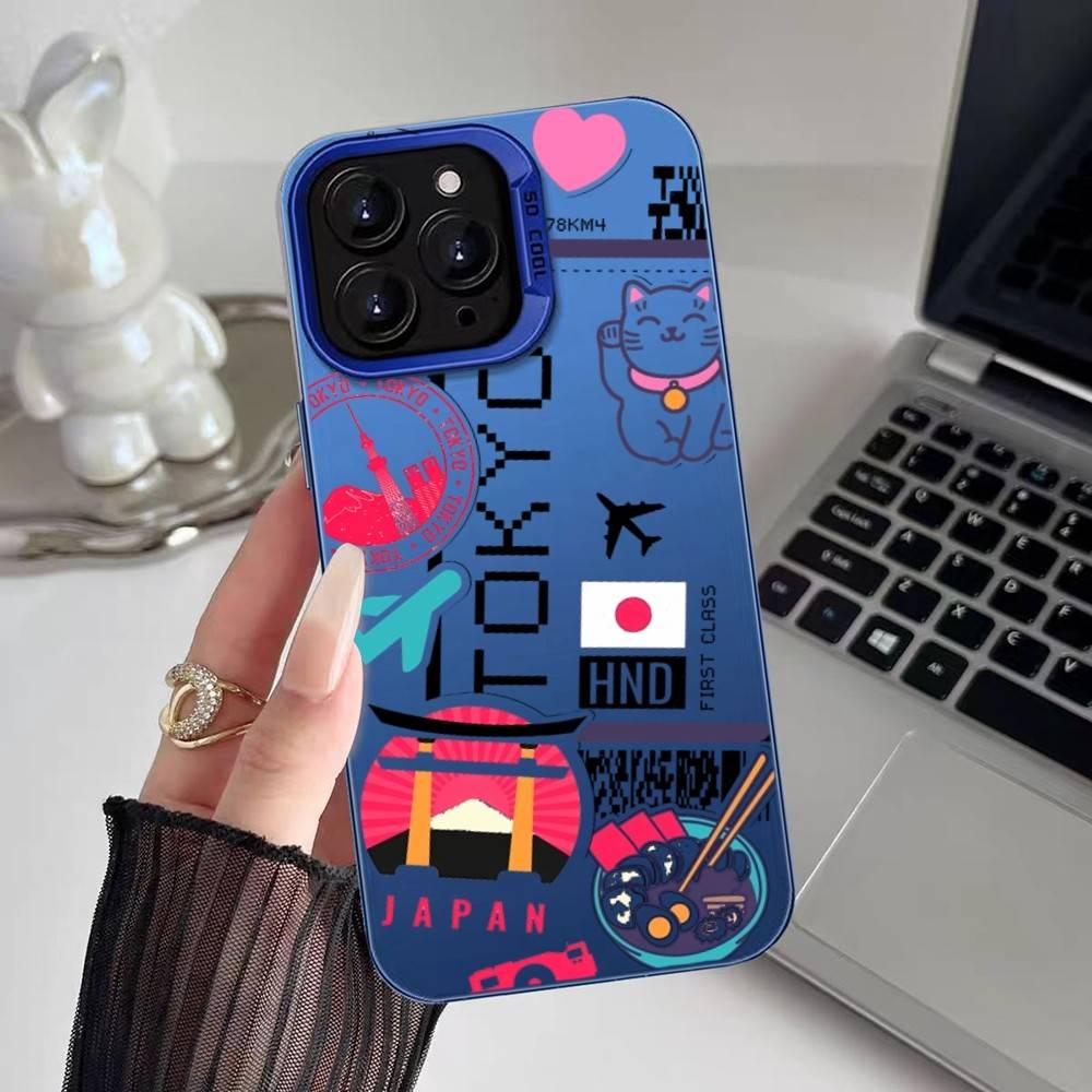 Japan Plane Travel Ticket Phone Case For iPhone 16 15 14 13 12 11 Plus Pro Max Multicolor Aurora Laser Shockproof Funda Cover