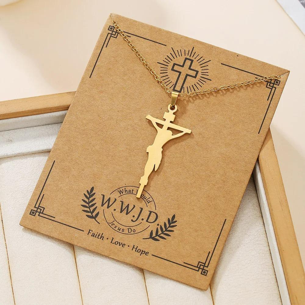 Stainless Steel Christian Tree Cross Necklace for Women Men Pendant Necklaces Retro Religion Jewelry Gift New Design Bijoux
