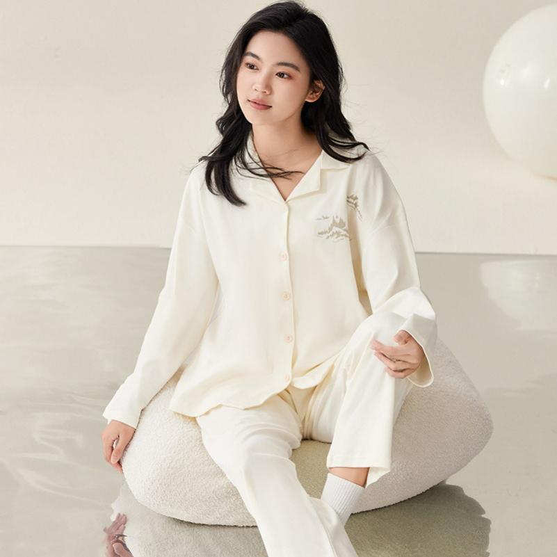 Spring and Autumn Modal Pajamas Women's Autumn Long-sleeved Cardigan Lapel Loose Ladies Home Service Suit Thin Section