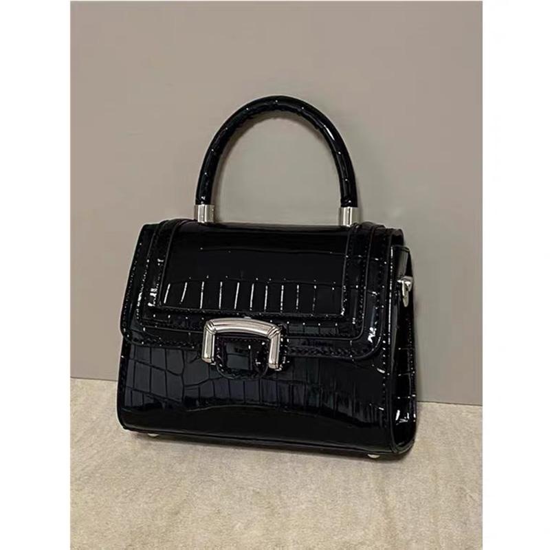 

Ретро-трендовая черная сумка через плечо для женщин, текстурированная однотонная искусственная кожа, сумки через плечо, женские универсальные сумки-кошельки (20cm<Max Length<30cm)