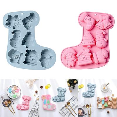 Tool Baking Pan Soap Mould Bell Snowman Tree Sock Shape 7 Cavity Christmas Theme Silicone Mold