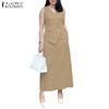 ZANZEA Women Sleeveless Vest Tops and Skirts Summer Two Piece Suit Sets