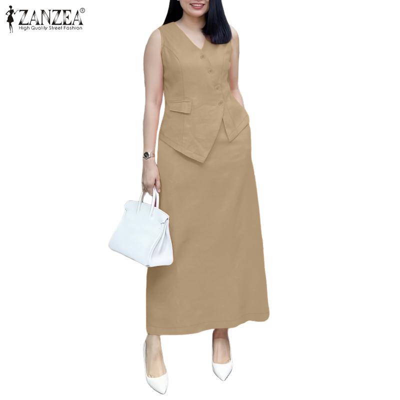ZANZEA Women Sleeveless Vest Tops and Skirts Summer Two Piece Suit Sets