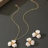 2Pcs/Set Women Jewelry Set Enamel Flower Charm Adjustable Length Necklace Faux Pearl Drop
