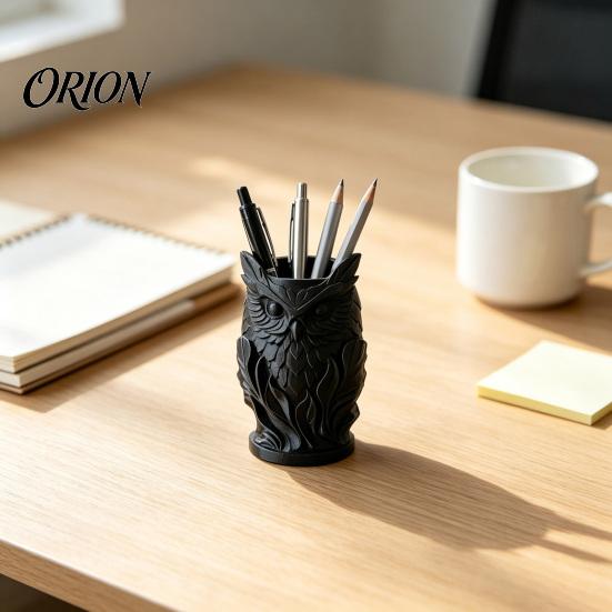 Desktop Stationery Organizer 3D Printed Owl Pen Holder, Creative Desk for Office Stationery, Holder Retro Relief Animal Storage Container Pencils