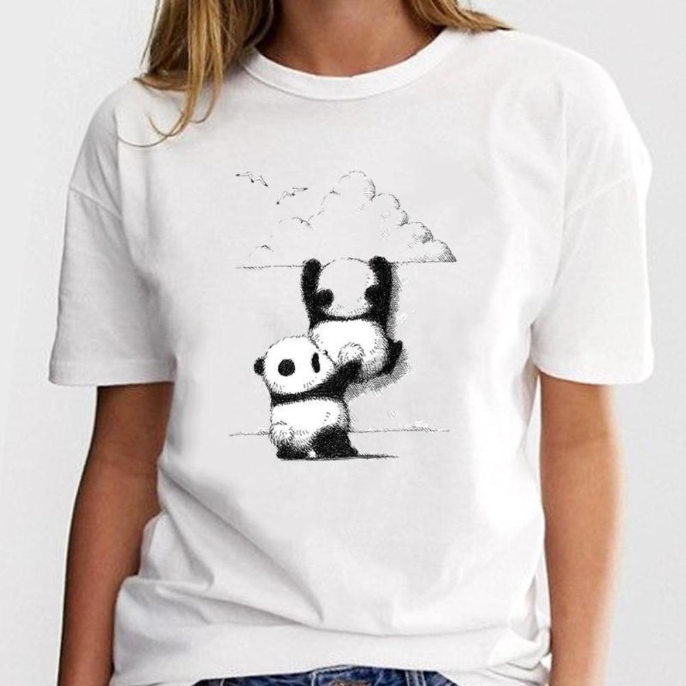 

Cute Panda Print Short Sleeve Wish Men and Women European and American Tops Aesthetic Clothes Graphic T Shirts M