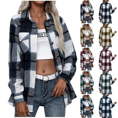 Women's Winter Casual Loose Grinding Wool Plaid Shirt Plush Plaid Shirt Jacket