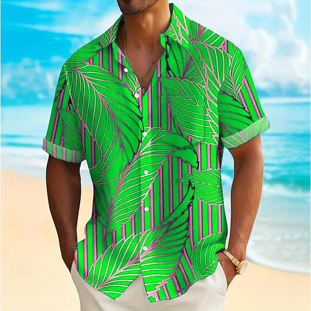 Fashion Men Hawaiian Shirt  Gold Leaf Patterns Short Sleeve Shirts for Men Beach Vacations Summer Parties Oversized Men Clothing