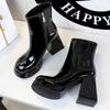 Patent leather Women Boots Autumn Winter shoes Side zipper leather boots Platform shoes High heel boots High heel boots Fashion