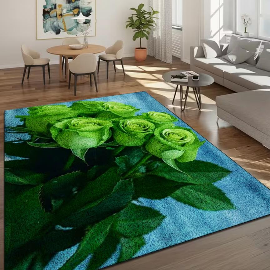 

Living Room Rug Green Rose Fresh Healing Carpet Non-Slip Soft Easy Clean Durable Nature Healing Personalized Home Decor Mat 40x60cm