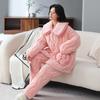 Couple Coral Fleece Quilted Pajamas Set Thick Warm Winter Loungewear Men Women