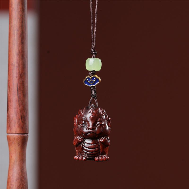 Purple & Green Sandalwood Zodiac Dragon Phone Lanyard & Keyring Pendant