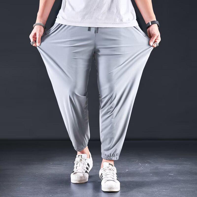 

Мужские леггинсы до щиколотки в корейском стиле, легкие, быстросохнущие, повседневные, из ледяного шелка 8XL светло-серый