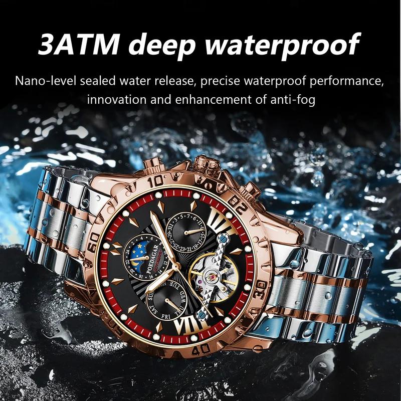 Für POEDAGAR 1410 Luxus Herren Automatik Mechanische Uhr Edelstahl Leuchtend Wasserdicht 22mm Armbandbreite Analoganzeige