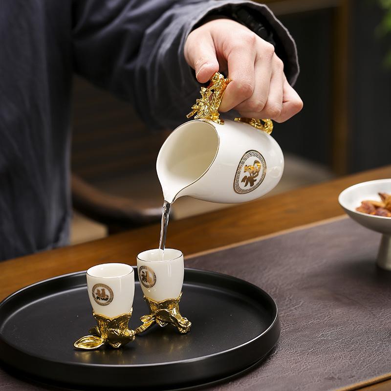 Ceramic Wine Set Baijiu Wine Dispenser Creative Twelve Zodiac Animal Head Spirit Cup Gold-Plated Wine Set Business Gift