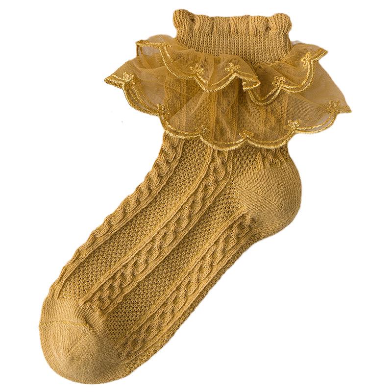 Lolita Lace Cotton Princess Socks for Girls - Black Dance Socks for Spring, Autumn, Winter