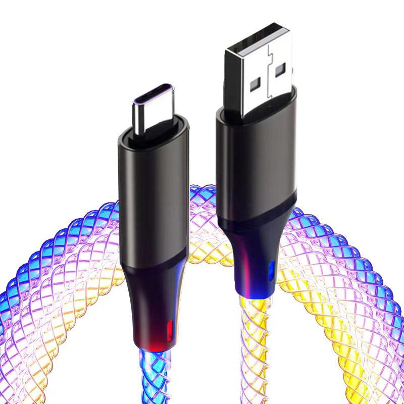 6A Fast Charging RGB Breathing Luminous Gradient Light Data Cable 66W TYPE-C Charger For 15 Pro Huawei Samsung Data Cable