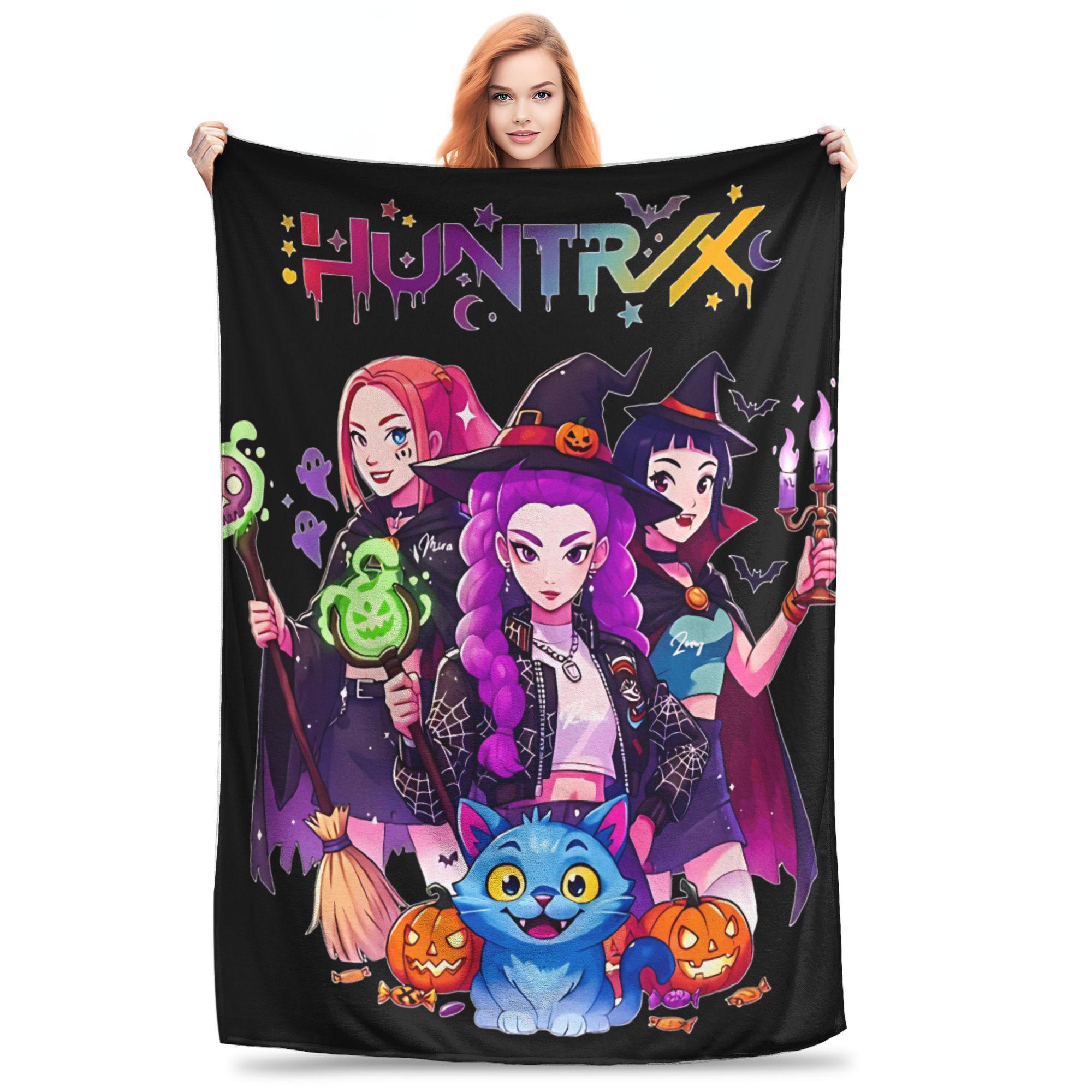 HUNTRIX Kpop Demon Hunters Halloween Witches  Blanket  Children Plush Throw Blanket Couch Bed Flannel Bedspread Sofa Bed Cover 100x150cm