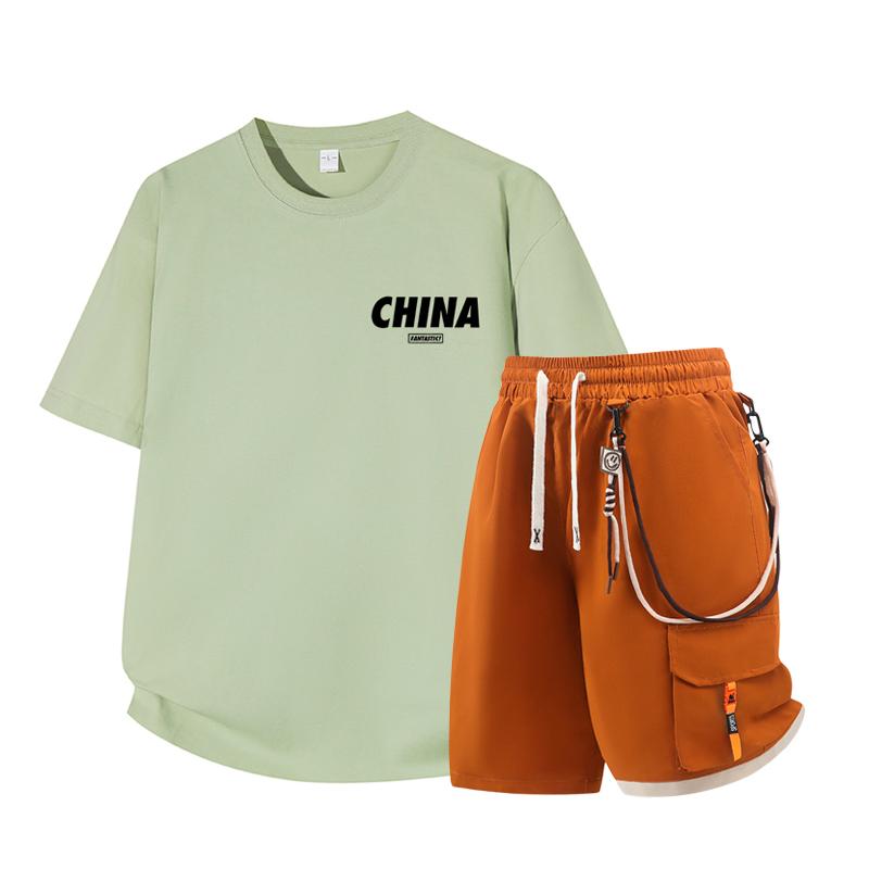 Dmo Men's Short Sleeved Set Summer Short Sleeved Slim Fit Upper Garment Men's Two-piece Set