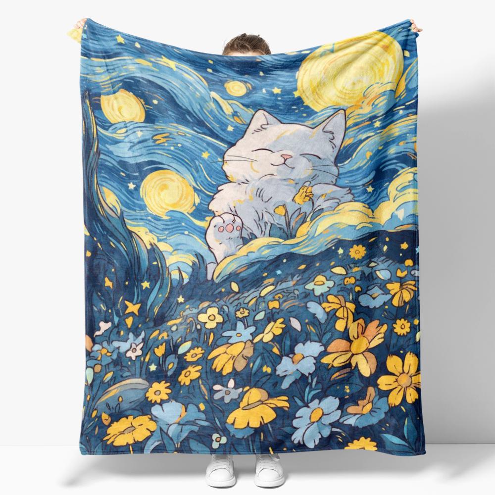 The Starry Night Throw Blanket Art Oil Painting Style Soft Cozy Blankets Soft Warm Flannel Blanket for Bed Room Home Sofa