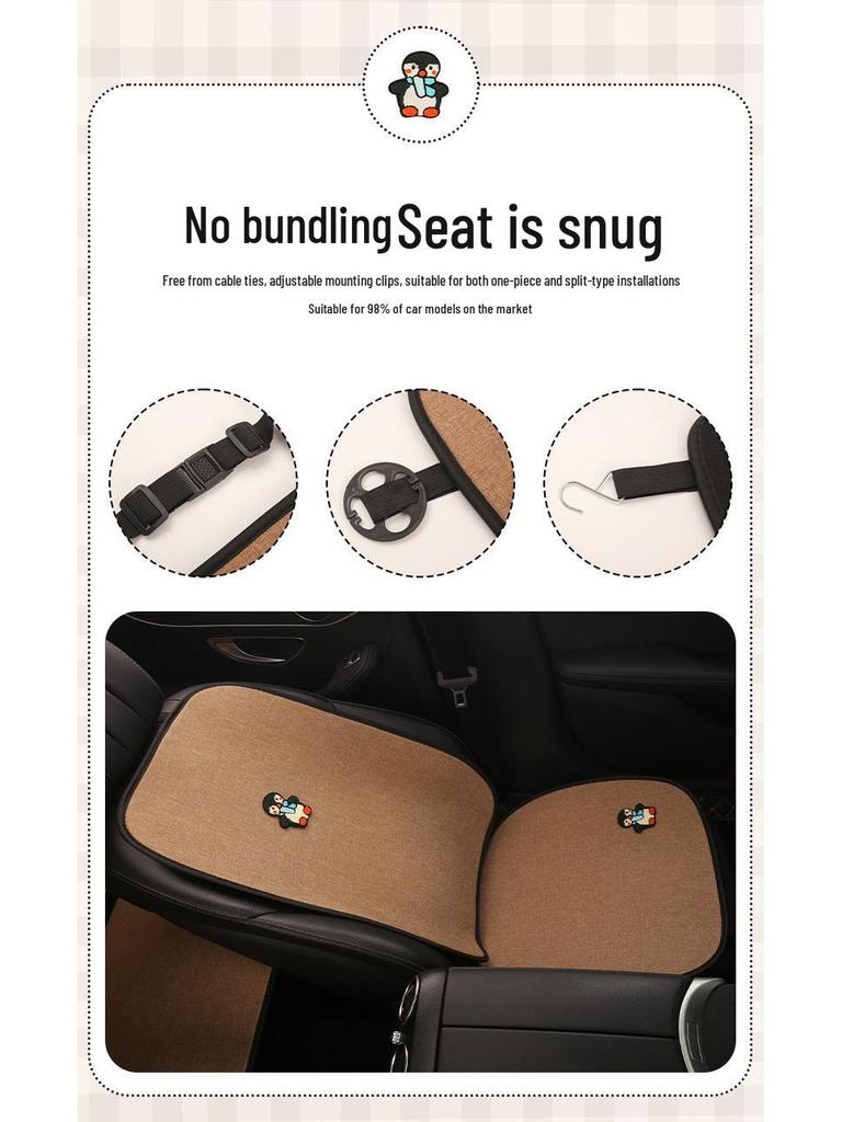 All-Season Penguin Cartoon Seat Cushion for Peugeot 408, 408X, 508, 4008 - Cotton Linen Design for Women