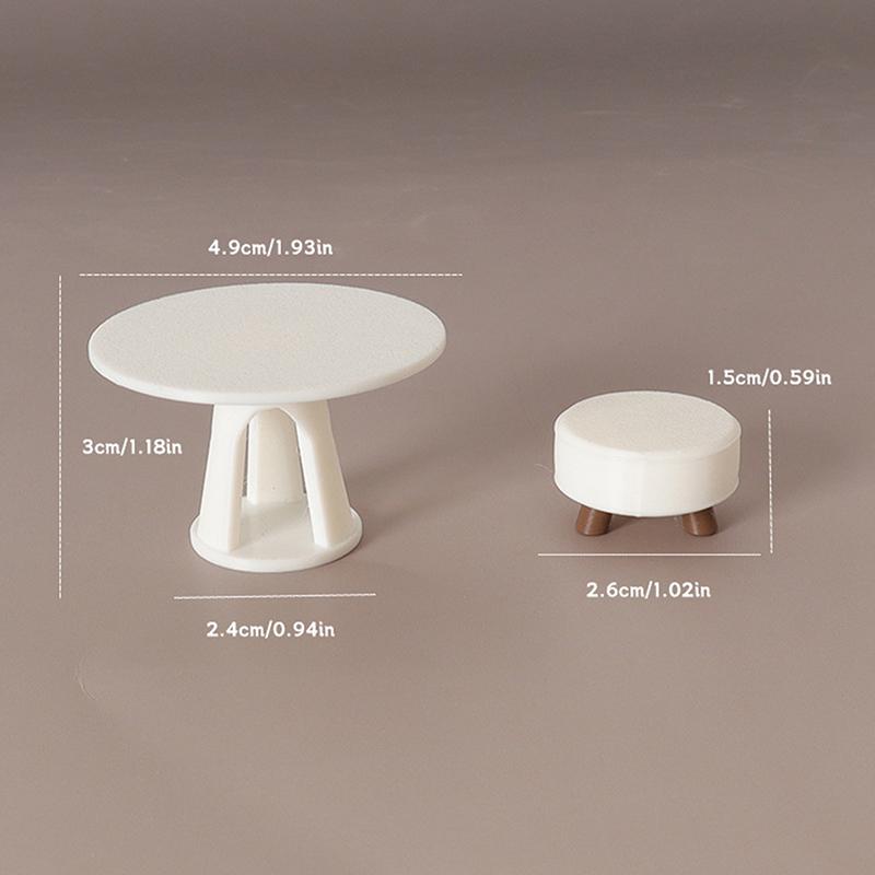 1/12 Dollhouse Simulation Round Table Stool Set Model Dollhouse Living Room Furniture Decoration Micro Scene Construction Props