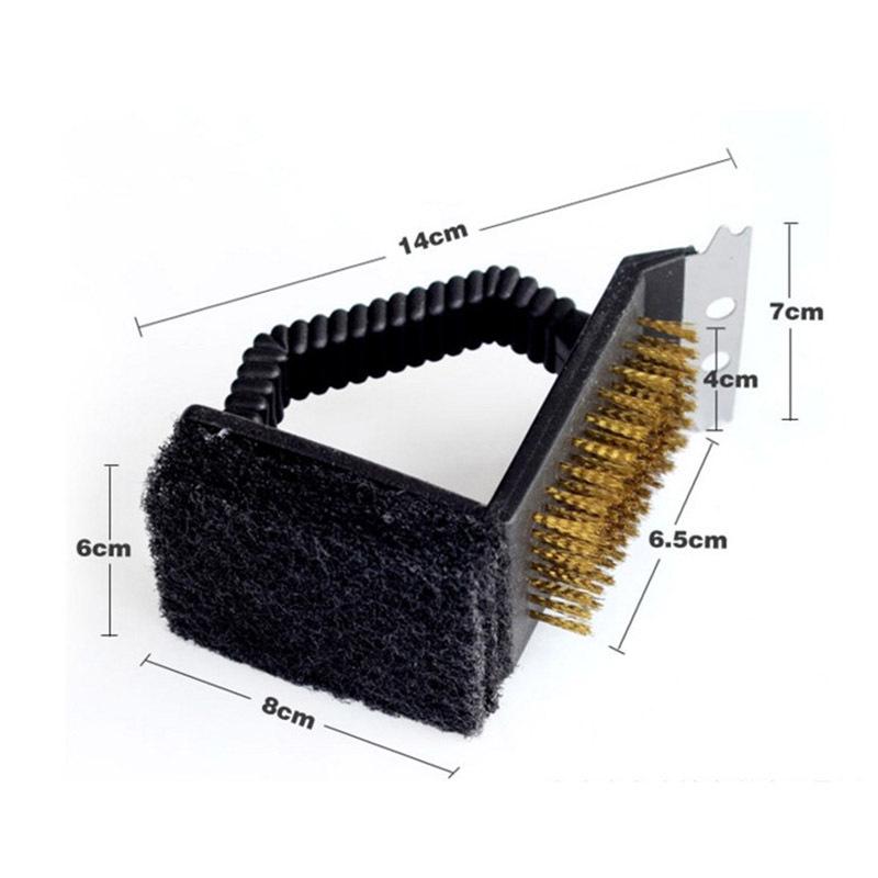 Triangle BBQ Grill Cleaning Brush with Steel and Copper Bristles and Small Scraper