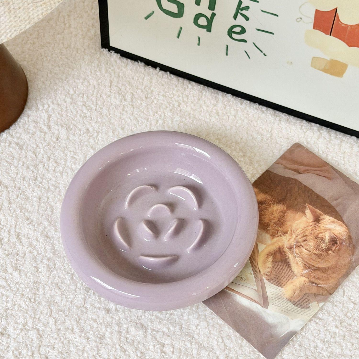 Thickened Ceramic Cat Bowl with Gentle Neck Protection for Slow Eating Monet Purple