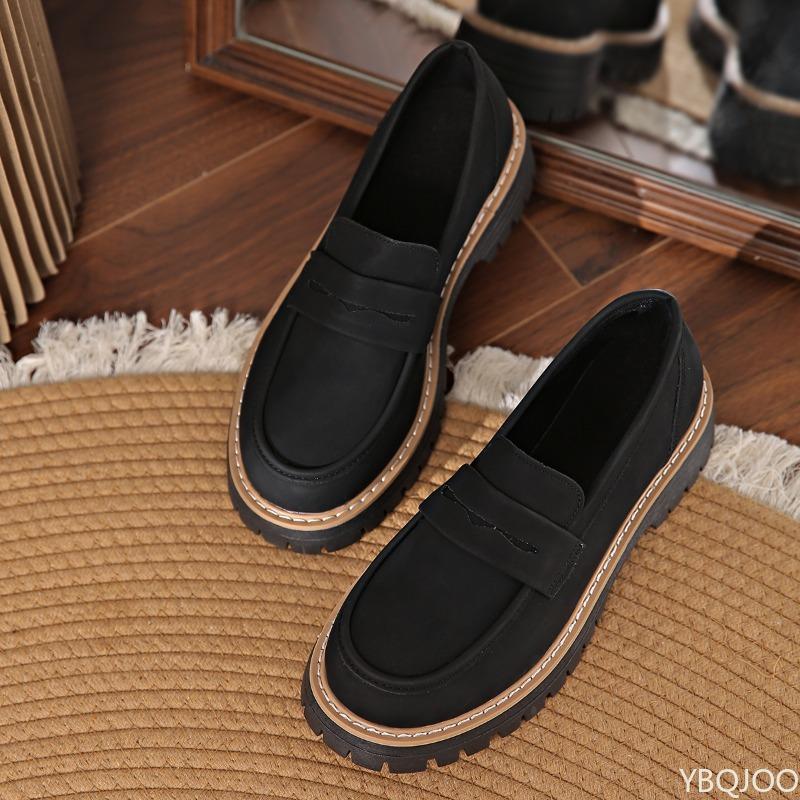 

Новые весенне-осенние большие повседневные женские туфли на толстом каблуке, ретро, простые, удобные, противоскользящие, износостойкие женские туфли 40 чёрный