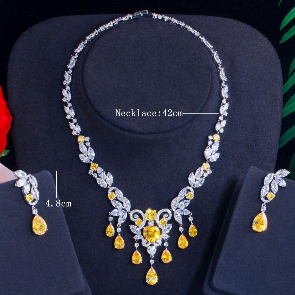 Set de cercei colier cu ciucuri de lux alb auriu CMM Set de bijuterii cu zirconiu în stil boem