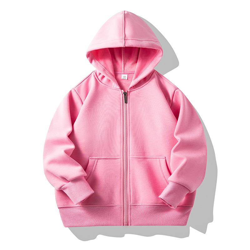 Kinder Winter Fleece-gefütterter Zip-Up Hoodie mit aufgesetzten Taschen – Anpassbare einfarbige Jacke für Schuluniformen
