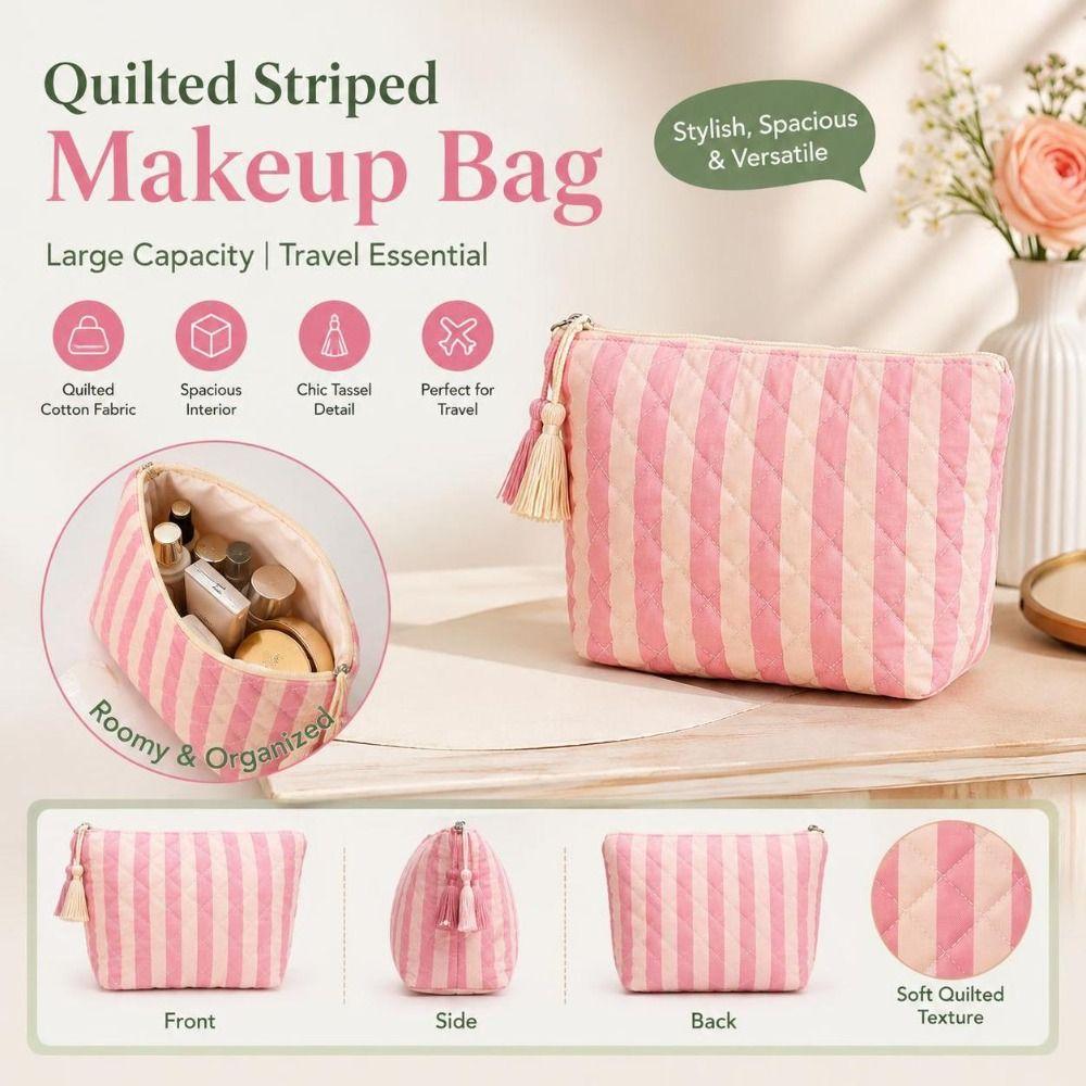 With Tassel Toiletry Pouch Striped Makeup Organizer Portable Travel Pouch  Daily Use