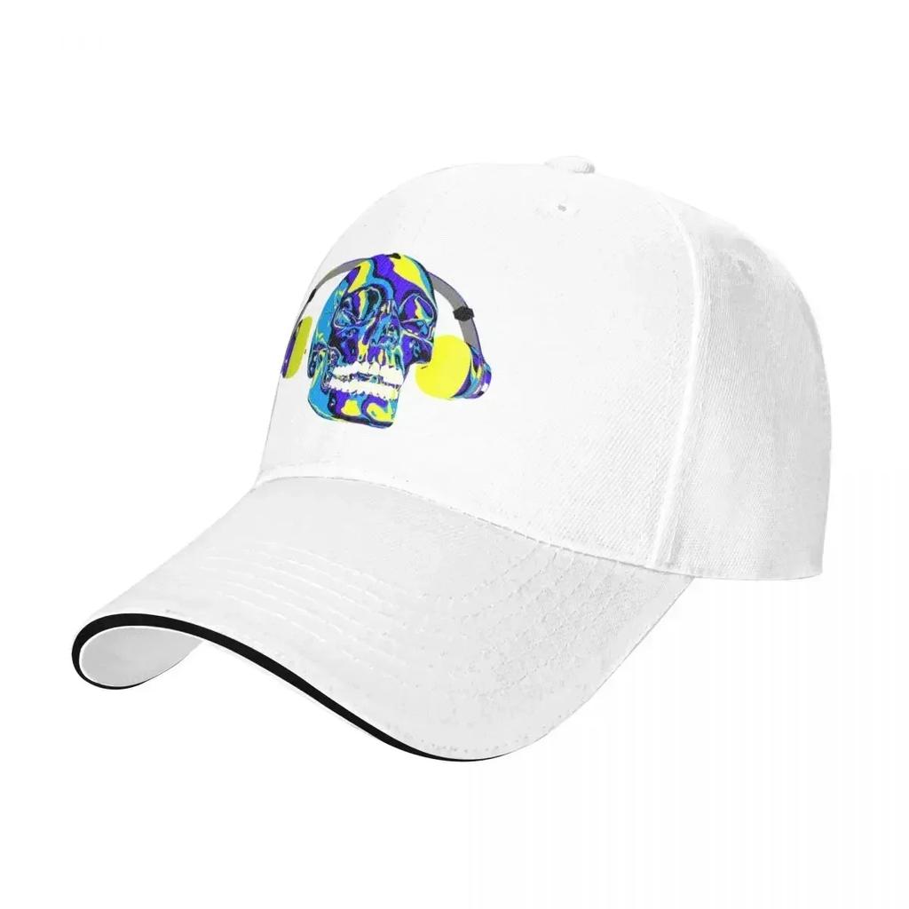 Psychedelic skull listening to music on headphone Baseball Cap Unisex's big size hat Beach Outing Unisexs Tennis Women's