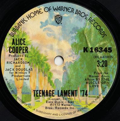 7inch Record ALICE COOPER - Teenage Lament '74 / Hard Hearted A K16345 Warner Bros. Re 1974 UK Rock Used